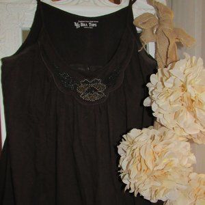 PERFECT FALL TANK SHIR- BRA TOP-VICTORIAS SECRET-BEADED-FLOWING-SILVER-GOLD